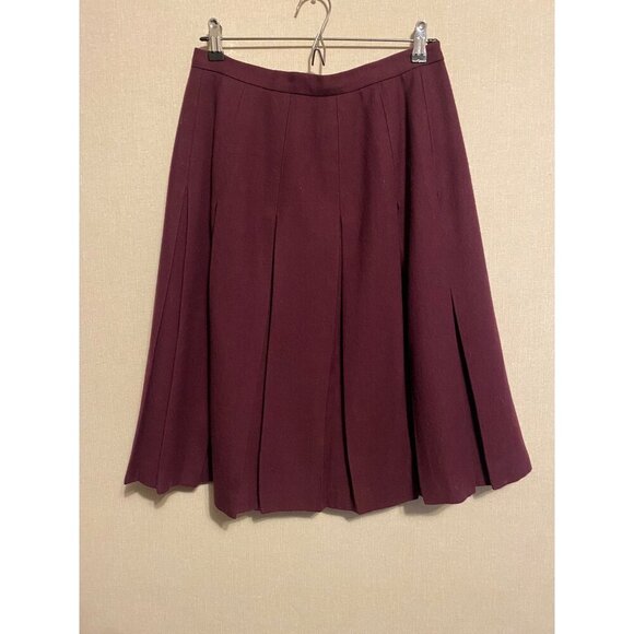 Women's Vintage Nordstrom Tailored Burgundy Wool Pleated A Line Skirt 12 - Picture 1 of 3